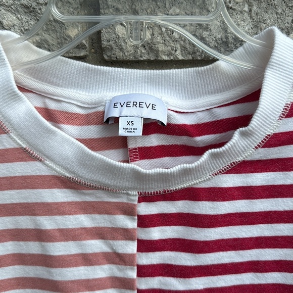 Evereve Red and Pink Rose Tyla Striped Pullover Sweatshirt XS Oversized Boxy - Picture 6 of 7